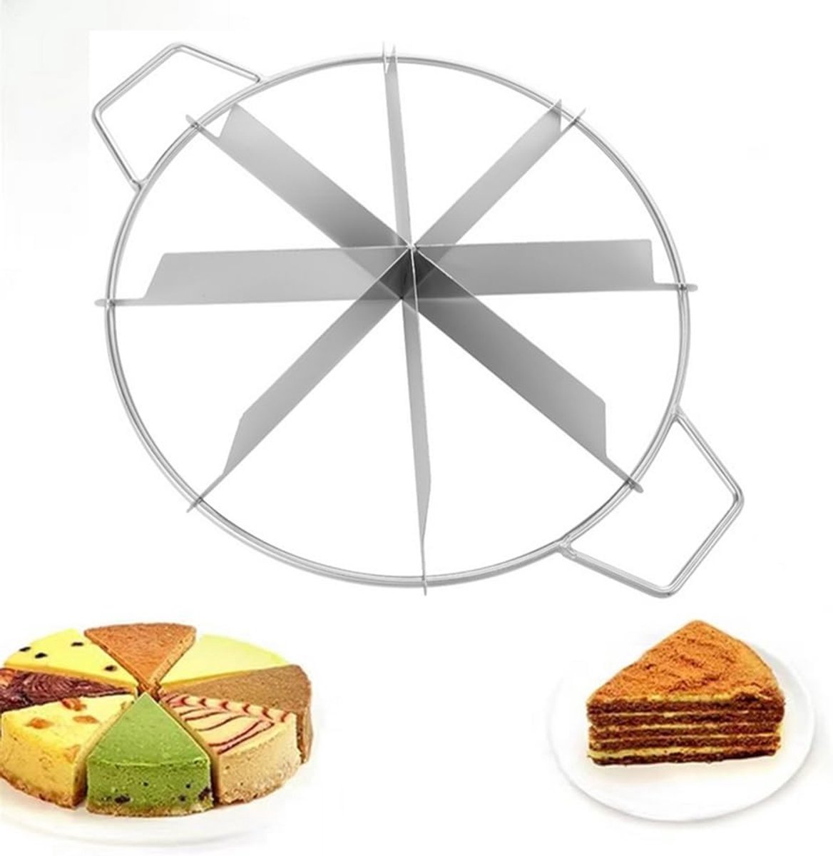 Ronde Taartsnijder van RVS, 10.2 Inch Diameter, Roestvrij en Handvat voor Perfecte Taartslices, Ideaal voor Thuis en Professioneel Gebruik (8 Slices)