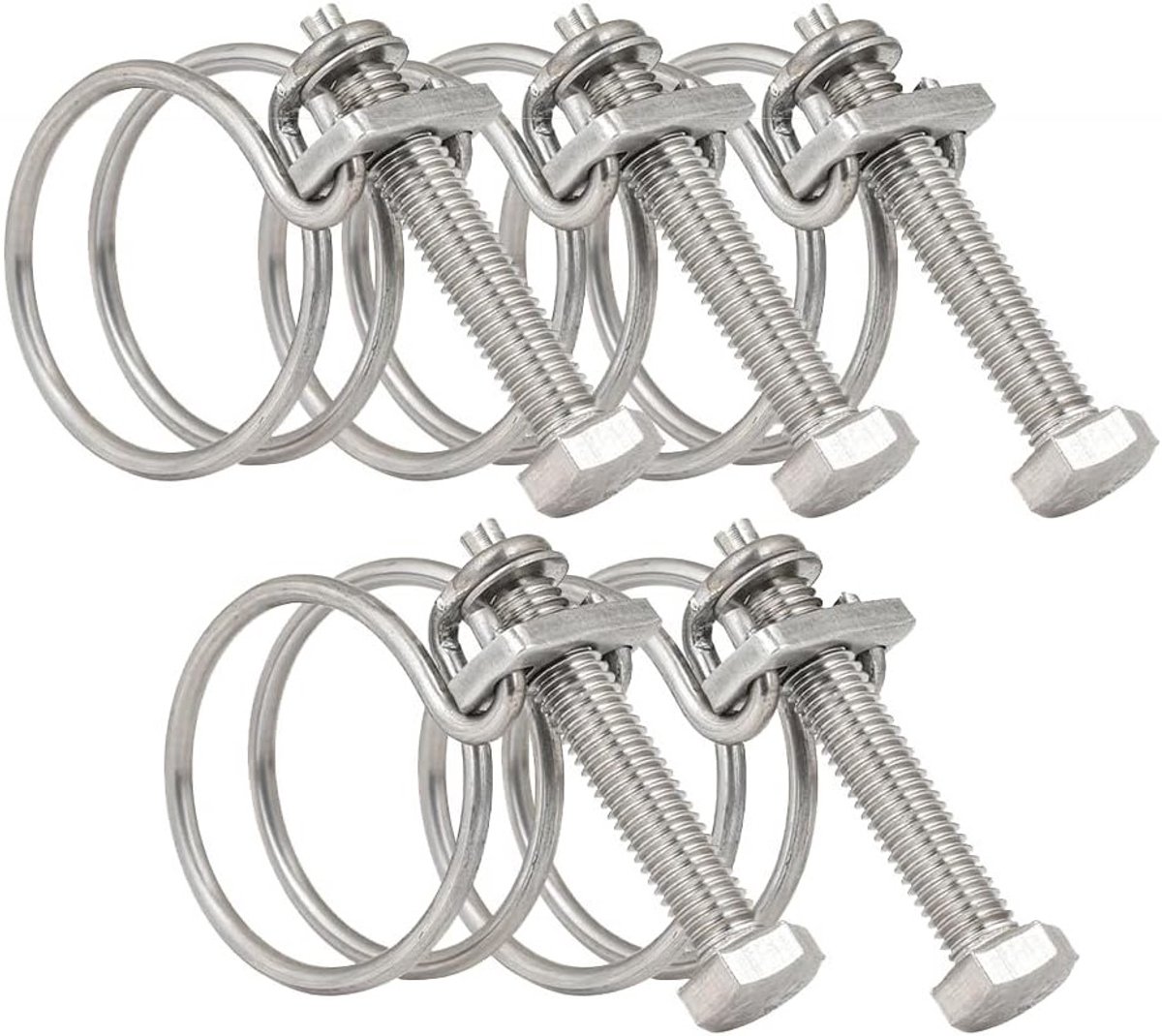 Set van 5 verstelbare dubbele draadslangenklemmen 40mm-45mm, roestvrijstalen buisklemmen voor waterleidingen, geschikt voor sanitair en leidingen
