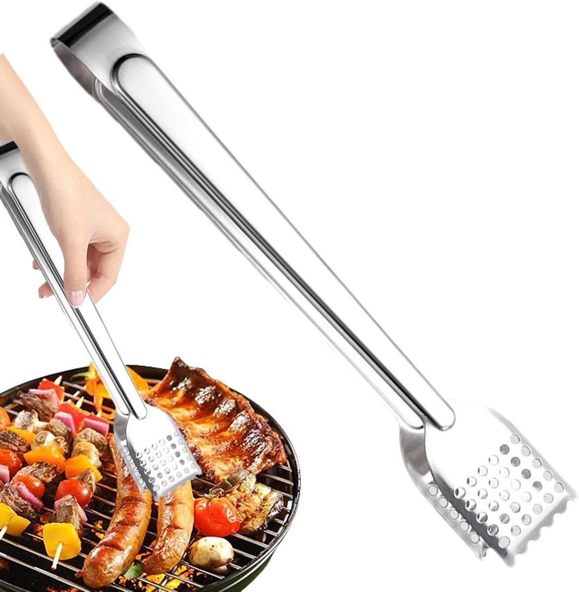 RVS Keukentang - Grill Tang - Eten Draaien - Ergonomische Grip - 9 inch - Zilver