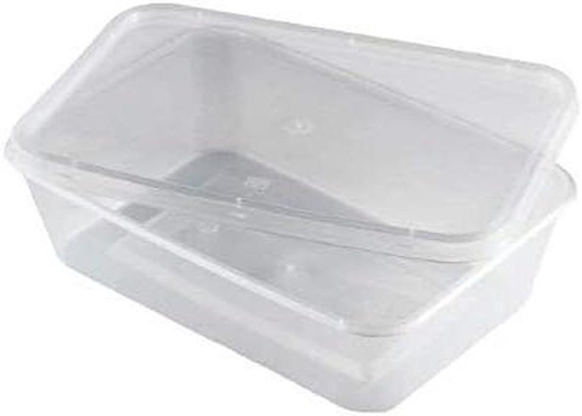 Voedsel Containers Plastic - Opbergdozen Afhaal - Maaltijden Bewaren - Magnetron Vriezer Safe - 100 Stuks 500ml - Transparant