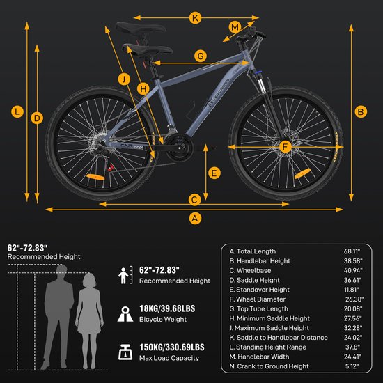 EVERCROSS EM3 26 inch Fiets voor Tieners - Shimano 21 Versnellingen –schijfrem - Licht Aluminium Frame van EVERCROSS — afbeelding 4