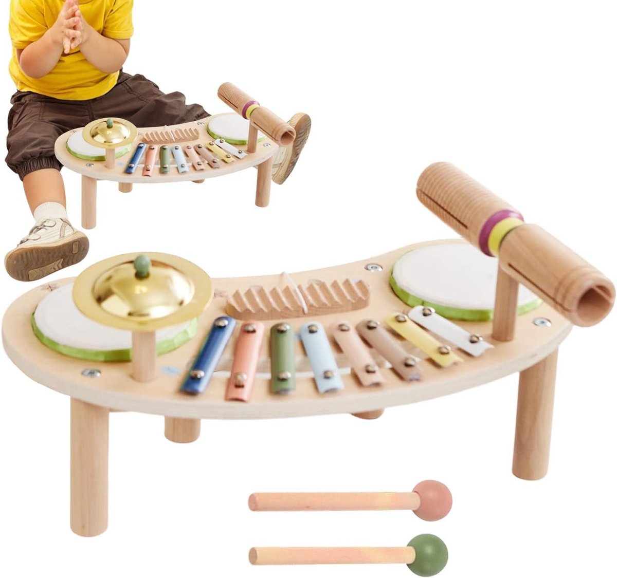 Kinder Drumstel - Percussie Speelgoed - Muziek Ontdekken - 7-in-1 Set - 39 cm - Multicolor