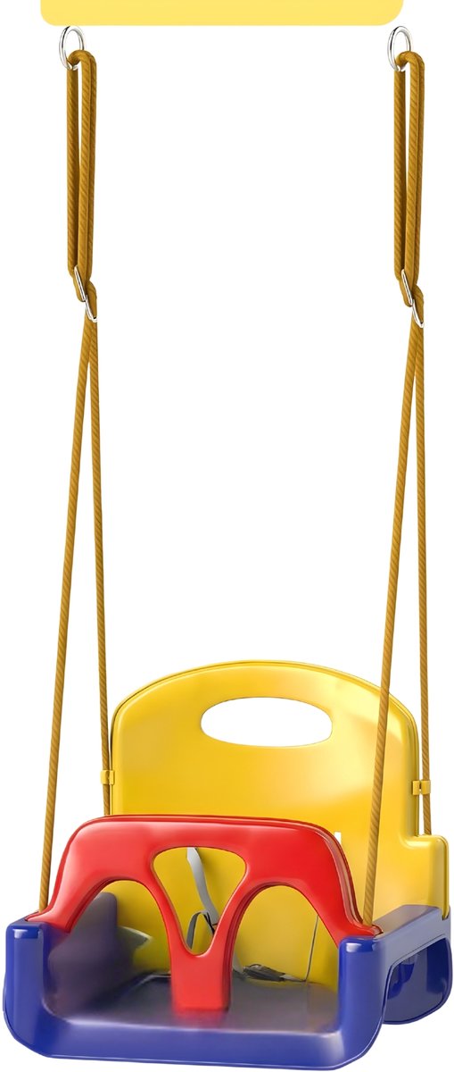 3-in-1 Babyschommel – Verstelbare Kinderschommel met Rugleuning en Veiligheidsgordel – Buitenschommel voor Kinderen – Blauw/Multicolor