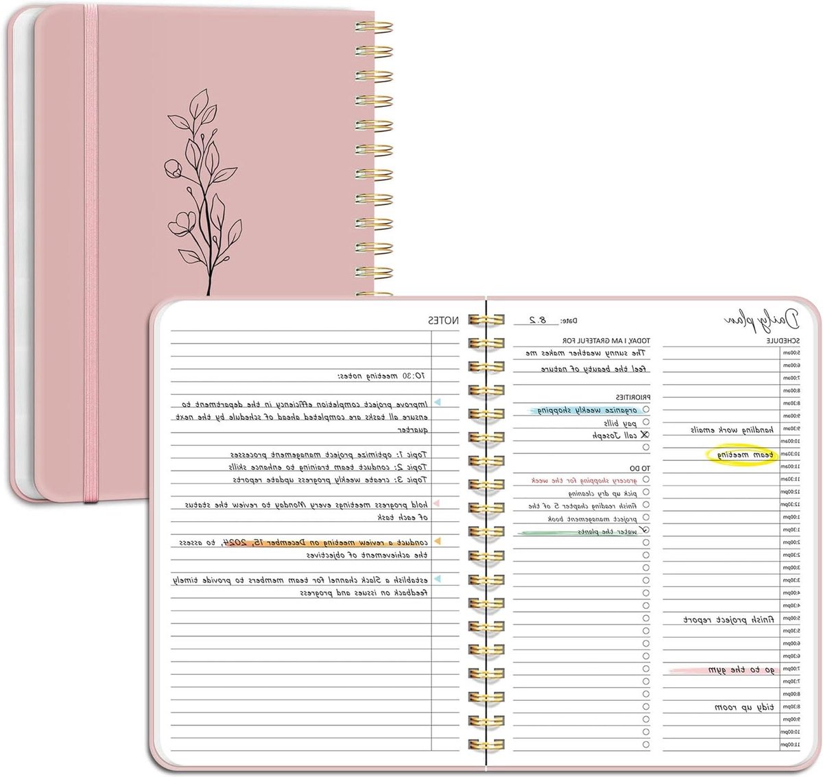 Dagelijkse Planner - Notitieboek Organiseren - Tijd Beheren - Ongedateerd Uurschema - 7.5 x 10 Inch - Roze