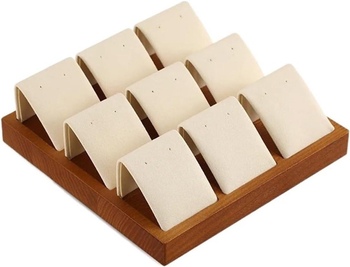 Sieradenstandaard voor halsketting, buste van hout, opslag, standaard, hanger, lange ketting, sieraden, organizer van hout (beige, oorbel, 15 x 15 cm)