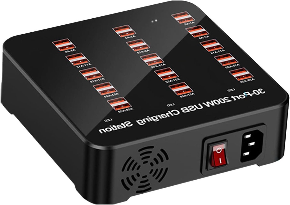 USB Laadstation - Oplaadhub - Apparaten Opladen - Meerdere Poorten - 200W - Zwart