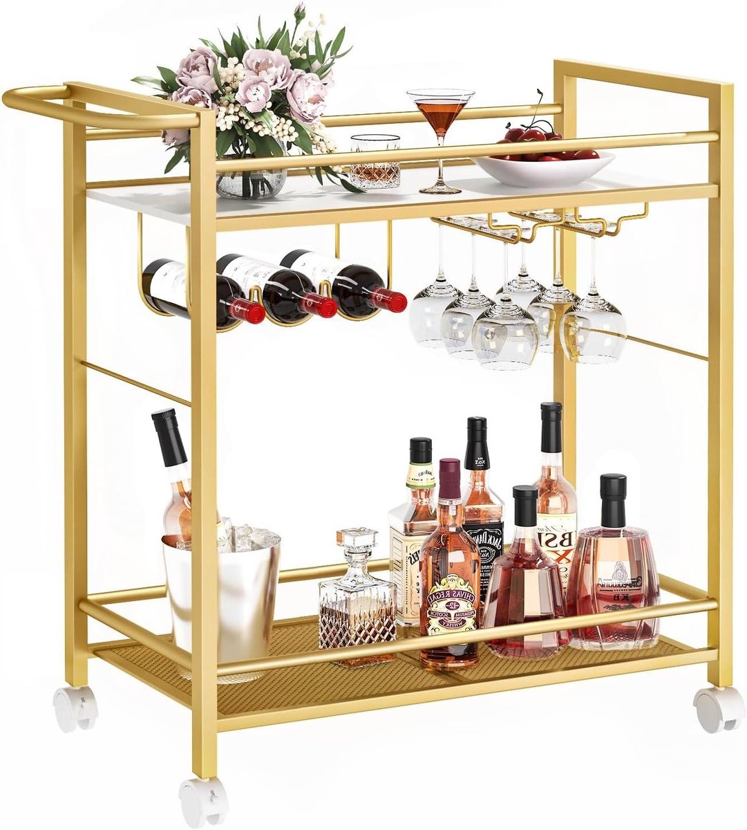 Serveertrolley - Drankkar Barwagen - Thuisbar Creëren - Grote Opbergruimte - 33 inch - Goud