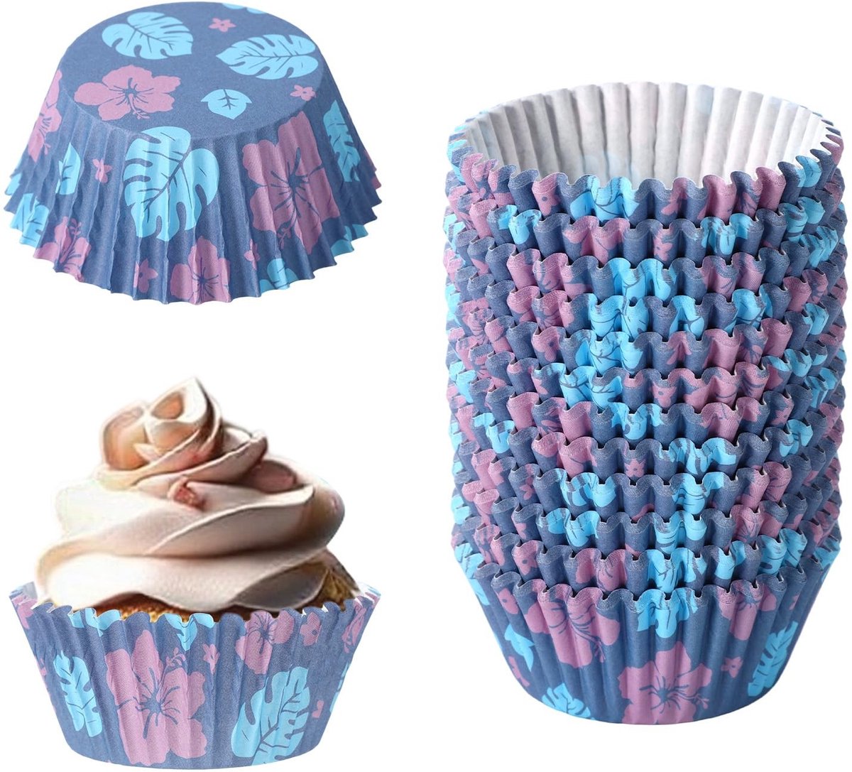 Cosensi - Dailygoods - 300 Stuks Blauwe Hawaiiaanse Cupcakevormpjes