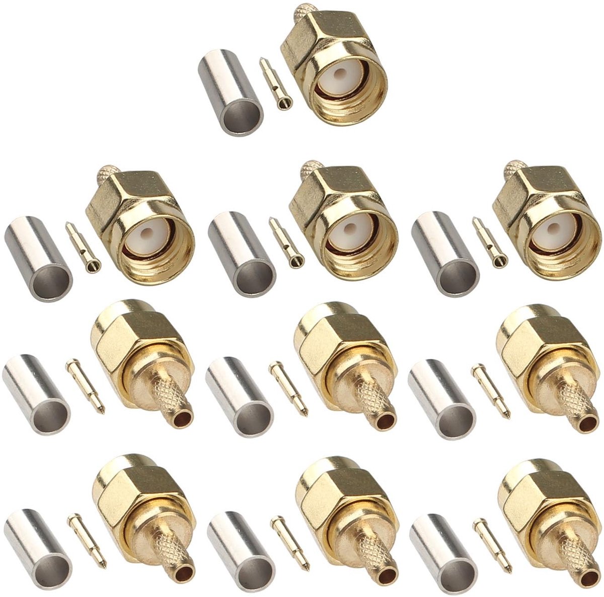 Cosensi - Dailygoods - Dailygoody - SMA Male Crimp Solder RF Coaxial Connector - Gold Plated - Straight Adapter - Fastener - RG174 RG316 RG188 RG188A LMR100 Jumper Cabl