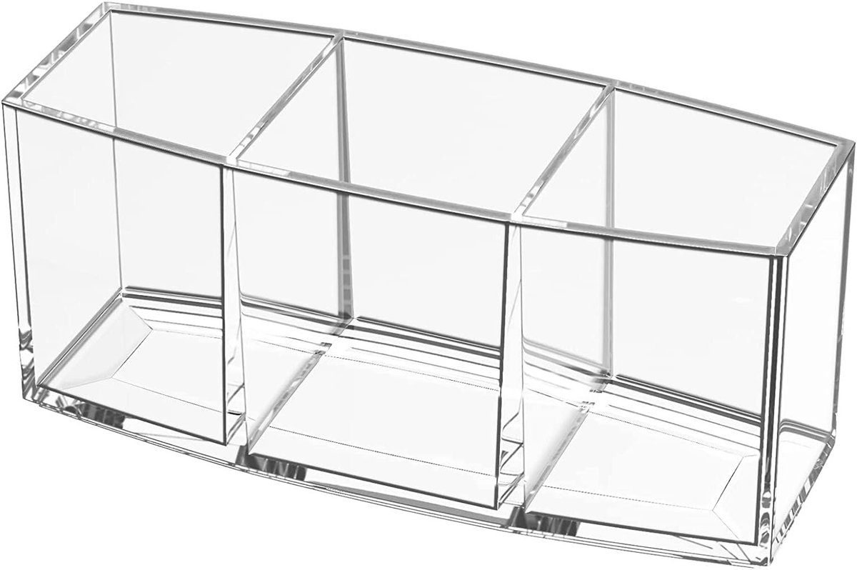 Transparante Make-up Borstelhouder - Acryl Organizer voor Cosmetische Penselen, Eyeliners en Wenkbrauwpotloden met 3 Compartimenten voor Optimaal Gebruik