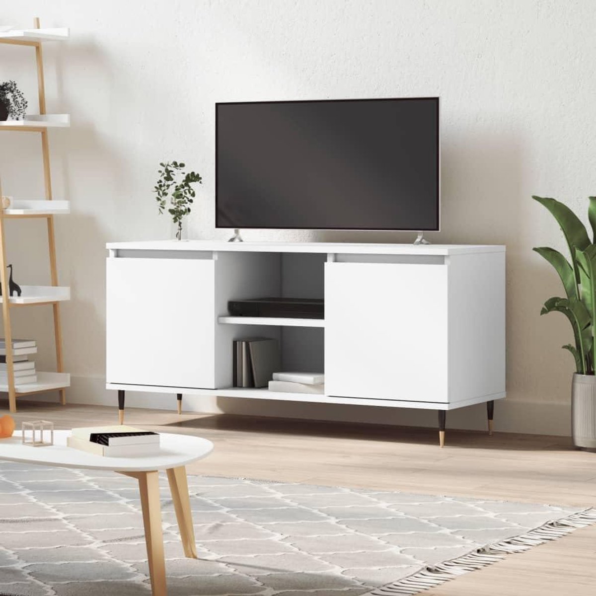 TV Kast - Mediabuffet Dressoir - Woonkamer Opbergen - Bewerkte Hout - 104x35x50cm - Wit