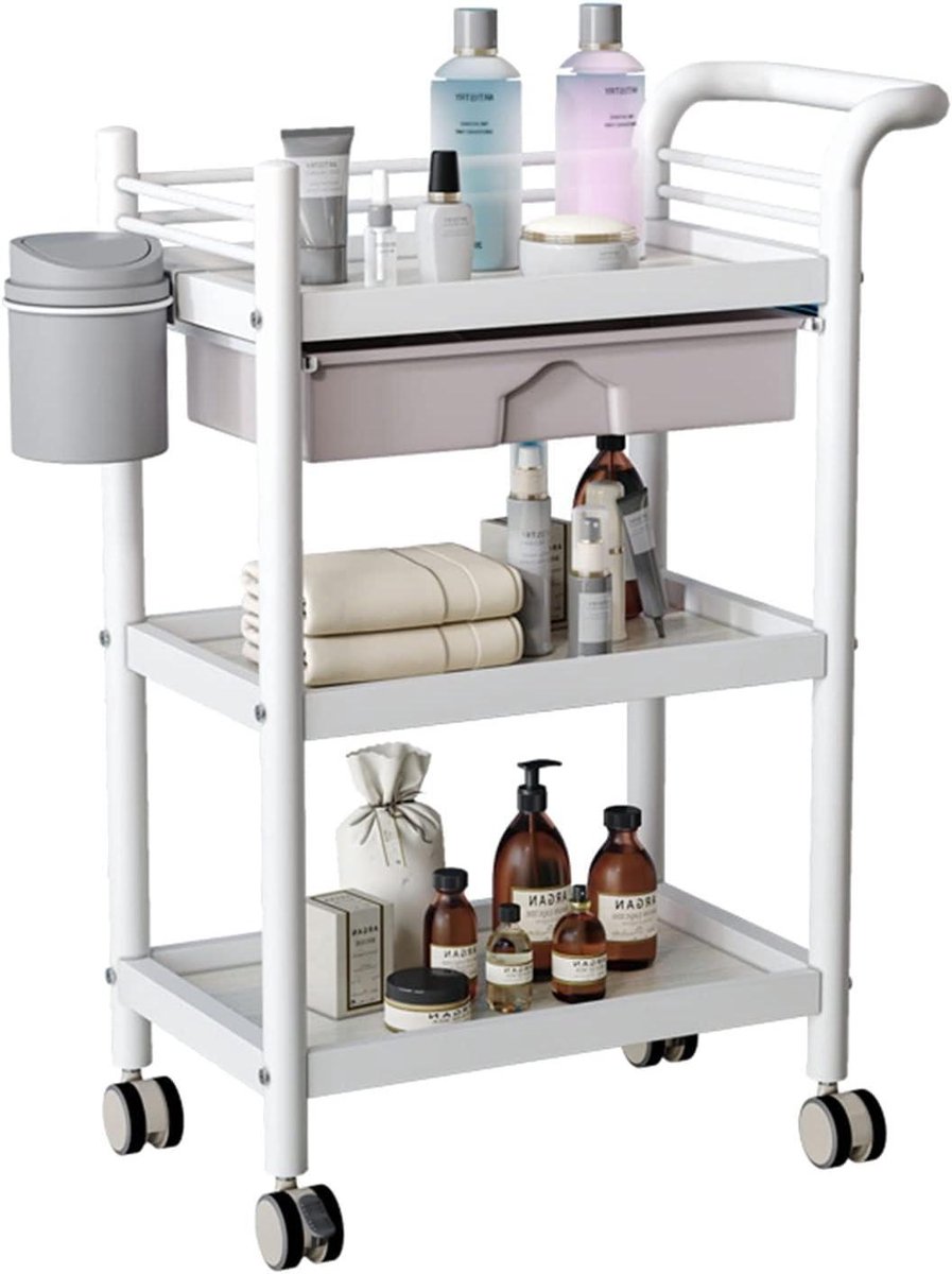 Opbergtrolley - Opbergwagen - Ruimte Besparen - Met Laden - 50x36x92 cm - Wit
