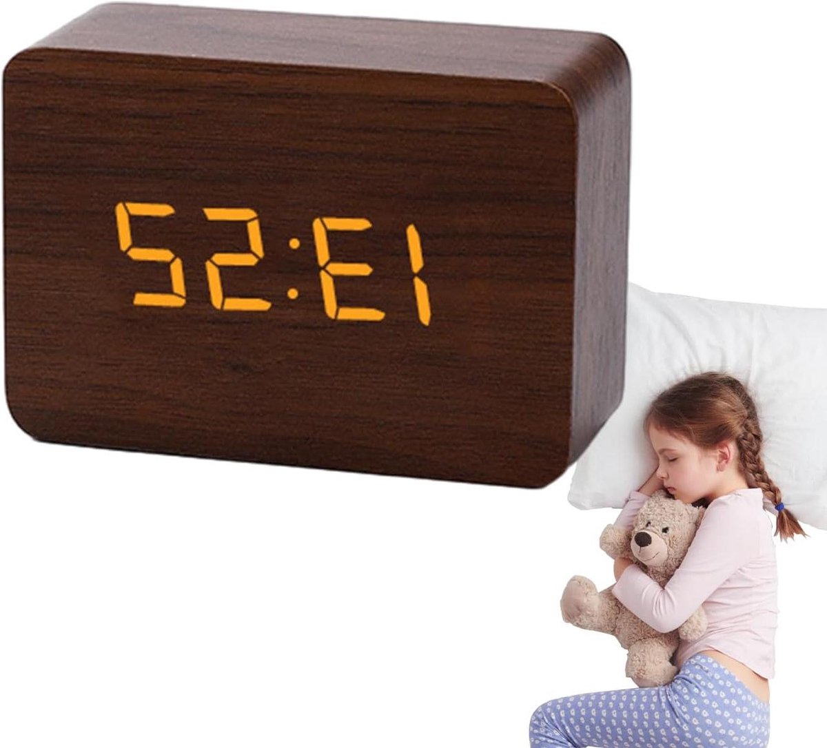 Digitale wekker - Houten klok - Tijd bijhouden - Groot display - 12 x 8 cm - Bruin