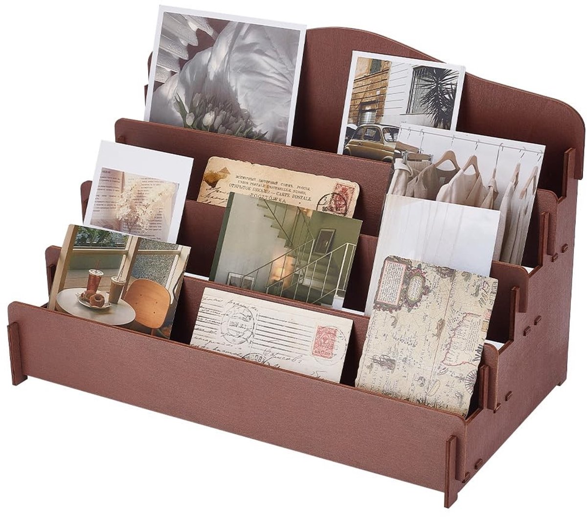 Dailygoods - Houten Wenskaart Display Rack met 4 Niveaus voor Stickers en Bladwijzers