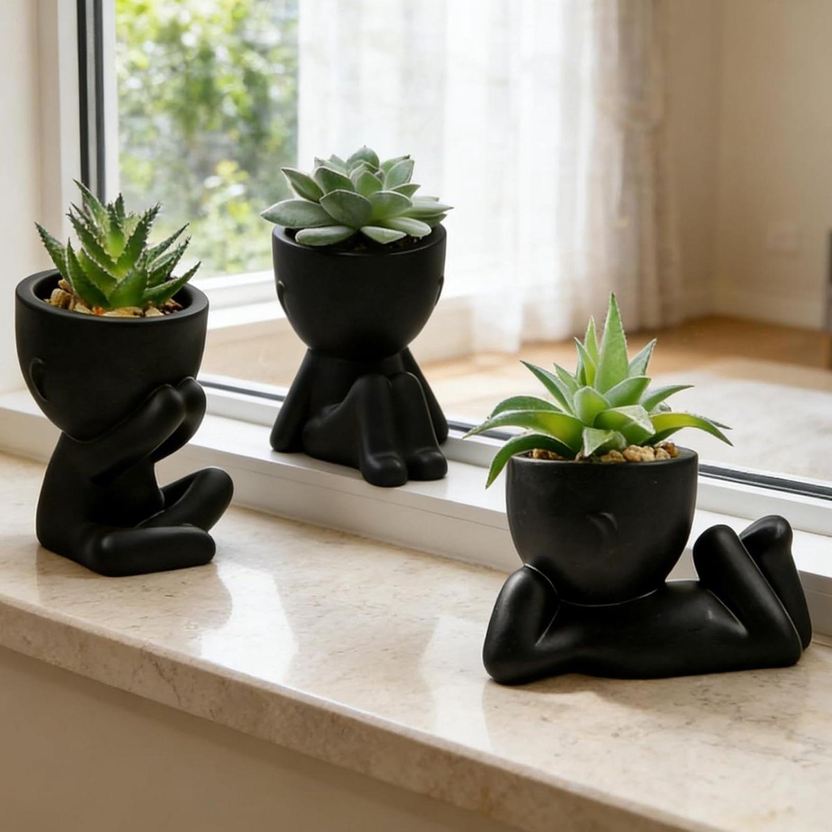 Kunstvetplanten Set - Decoratieve planten - Huisdecoratie - Onderhoudsvrij design - 3 stuks - Zwart