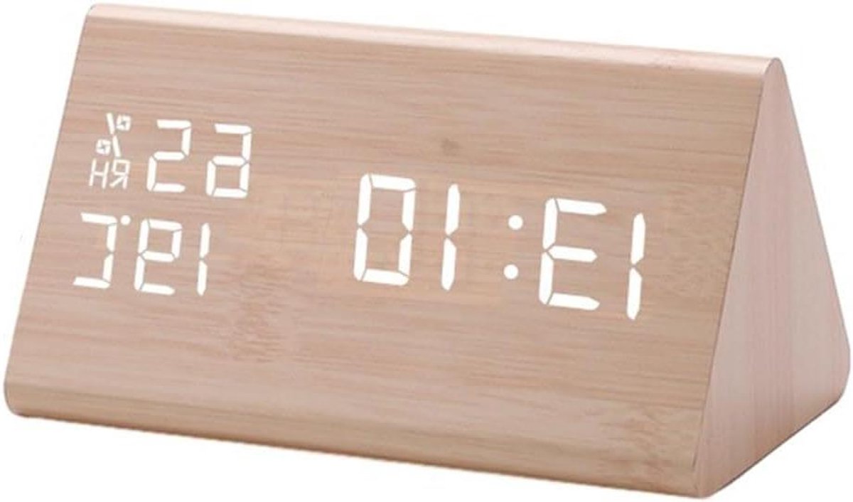 Houten Digitale Wekker - LED Display Klok - Ruimte Inrichten - Temperatuur Vochtigheid Monitor