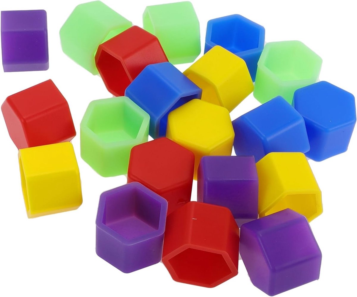 Wielmoeren en Bandenmoeren Set met Stofkap en Afdekking - 20 Stuks Siliconen Bescherming voor Velgen en Schroeven, 2,5 x 21 x 20,6 mm