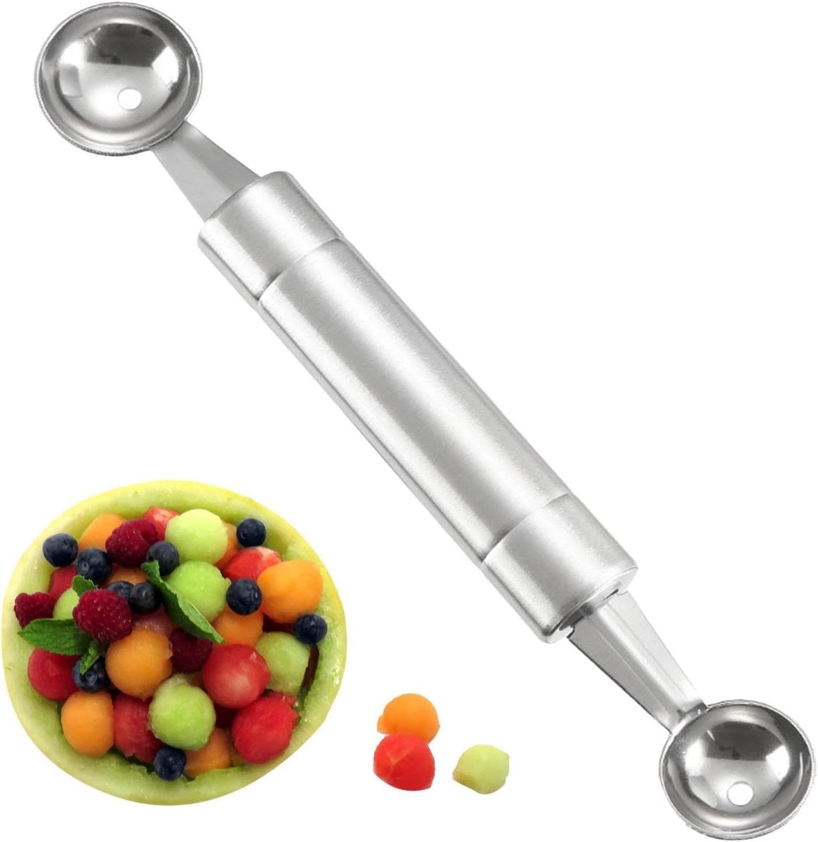 Fruit Bol Lepel - IJs Schepper - Desserts Maken - Dubbele Kop - 17.2 x 5.8 cm - Meerkleurig