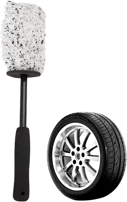 Wielborstel Auto - Velgenborstel Reiniger - Auto Poetsen - Slijtvaste Kop - 38 cm Lengte - Zwart Wit