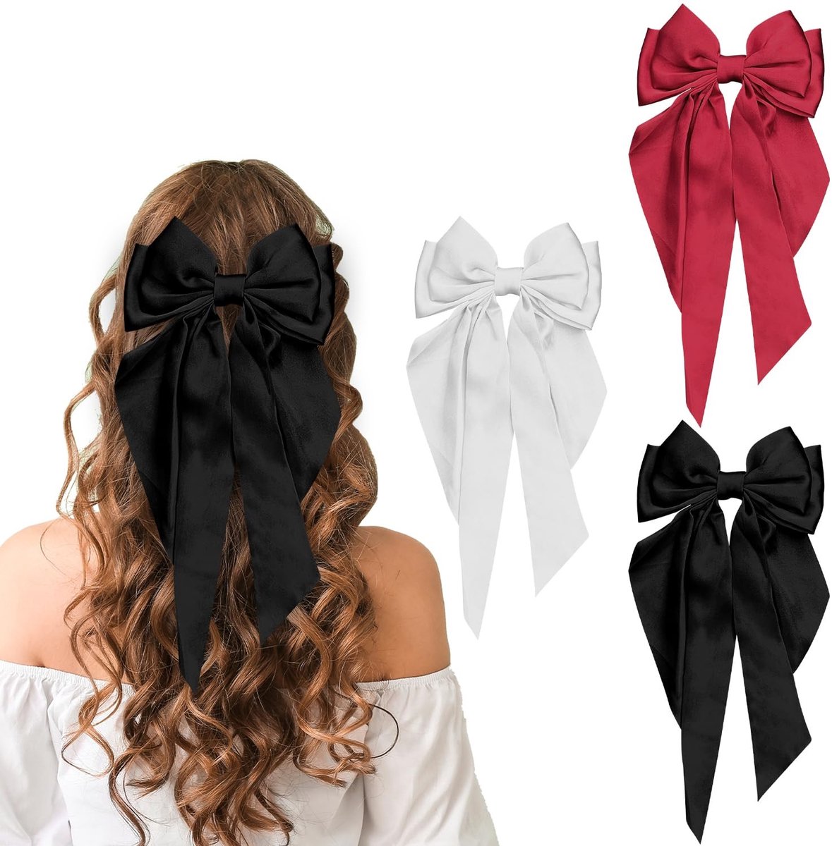 Dailygoods - Dailygoody - Boog Haarclips - Eendenbek Haarclips - Charmante Strik - Zwart + Wit + Rood - Geschikt voor Vrouwen en Meisjes - Luxe Haaraccessoires