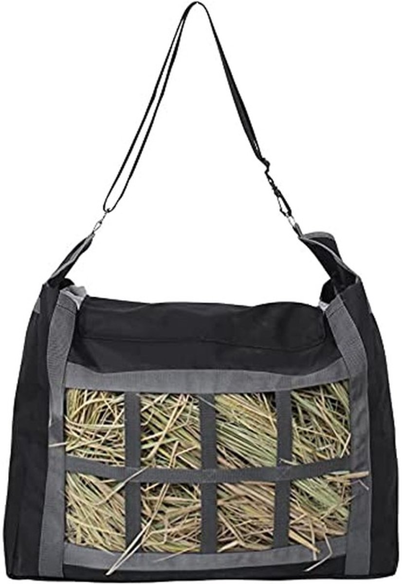 Dailygoods - Dailygoody - Hooi tas - Verstelbare riem - Grote capaciteit - Zwart - Paardenvrienden - Ideaal voor voedingen - Geschikt voor paarden - Hooi draagtas