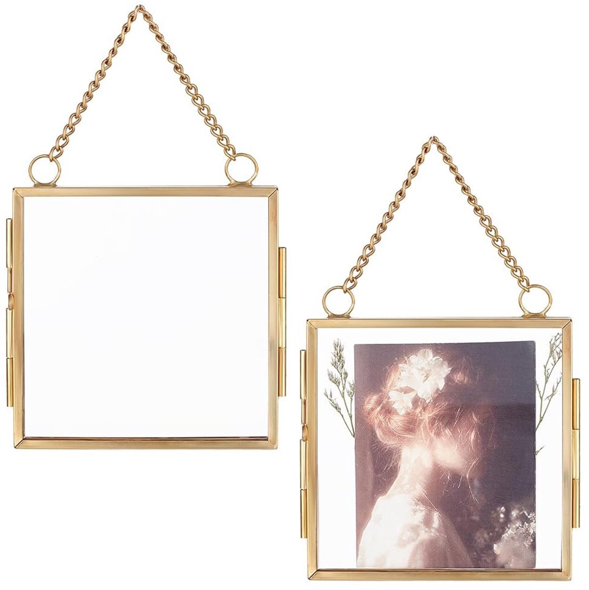 Dailygoods - Cosensi - Dailygoody - Mini-fotolijsten - Dubbele glazen fotolijst - Vintage kunstwerk - Goud - Displayframes - Geperste bloemen - Geschikt voor muurdecoratie -...