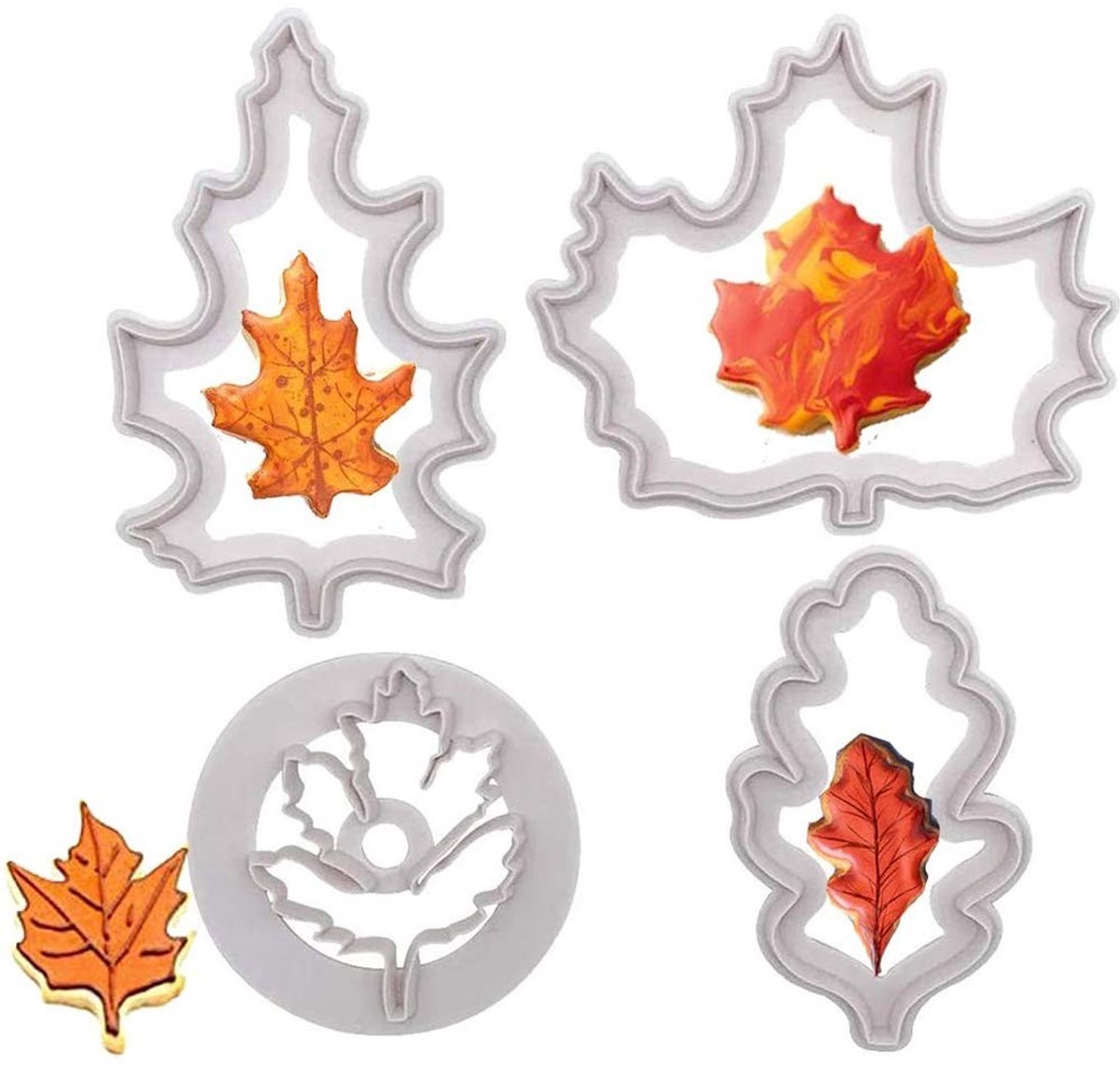Dailygoods - Dailygoody - Esdoornblad Snijder Set - Herfstblad Uitstekers - Food-Grade Plastic - Wit - Fondant Taart Snijders - Perfect voor Bakliefhebbers - 4 Stuks