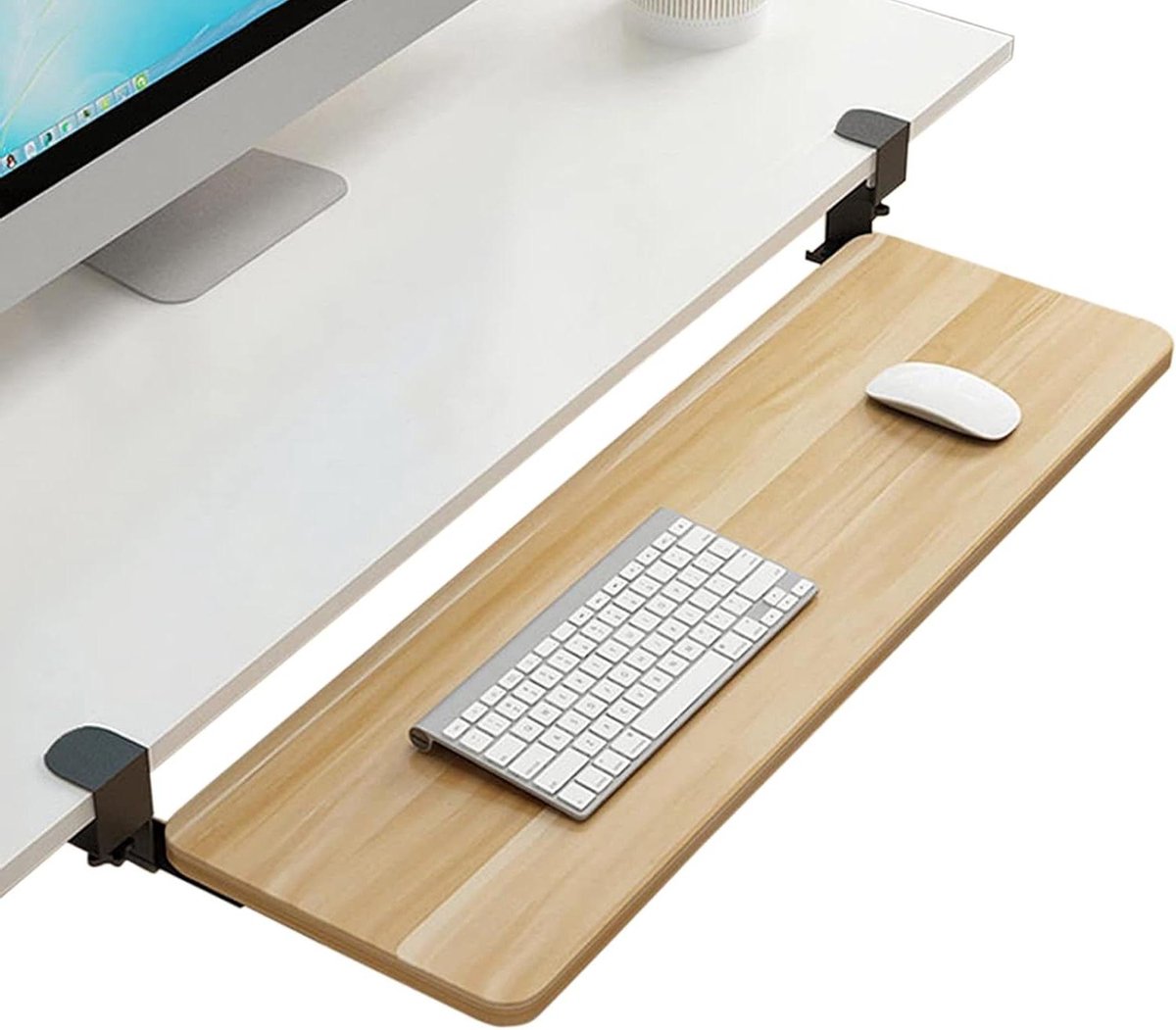 Toetsenbordlade Onder Bureau - Uitschuifbare Lade - Werkplek Organiseren - Klembevestiging Zonder Boren - 75 cm - Walnoot