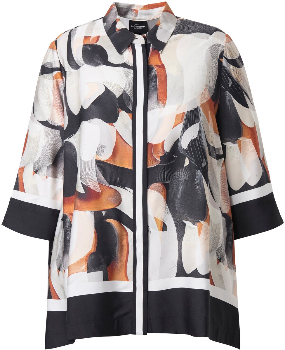 Ulla Popken - Dames - blouse puntzoom oversized overhemdkraag 3/4-mouwen - Sneeuwwit - Maat 42+