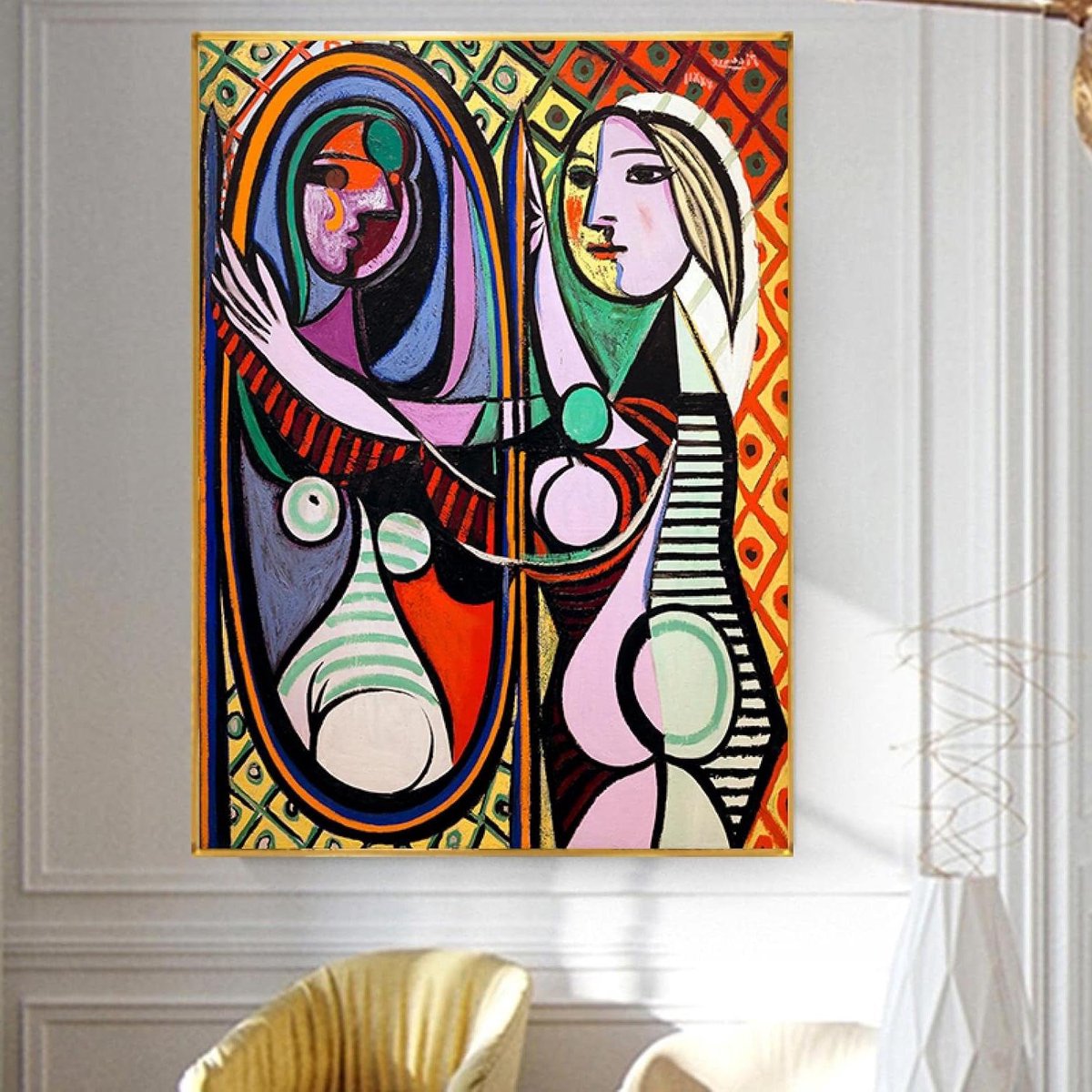 Schilderij Meisje Spiegel - Canvas Kunst - Woonkamer Decoratie - Hoge Resolutie Print - 80
