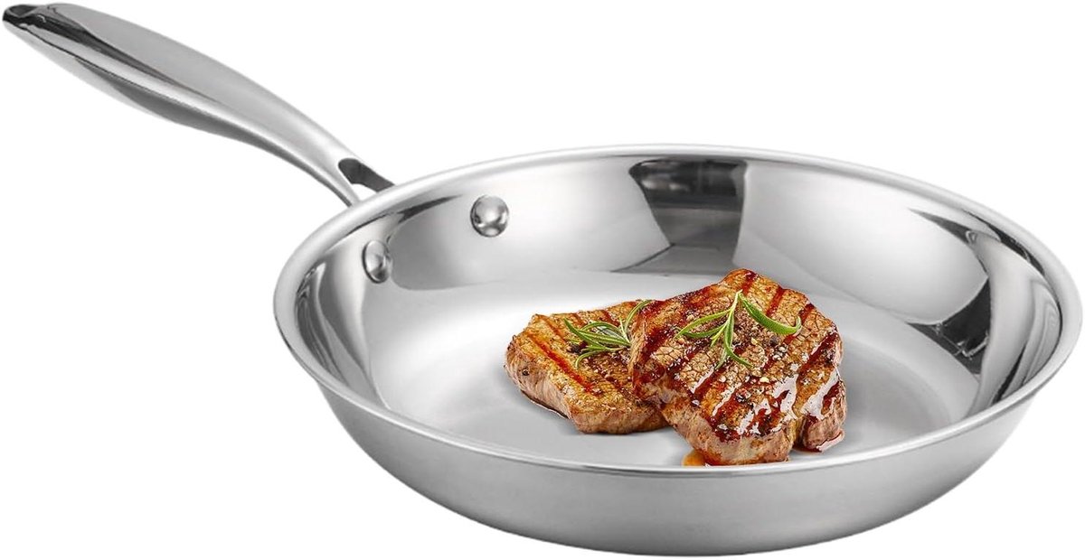 Roestvrijstalen Koekenpan Omelet Pan Steak Pan Gelijkmatig Koken Ongecoat Ontwerp 38.5x22.5x6.5 Cm Zilver