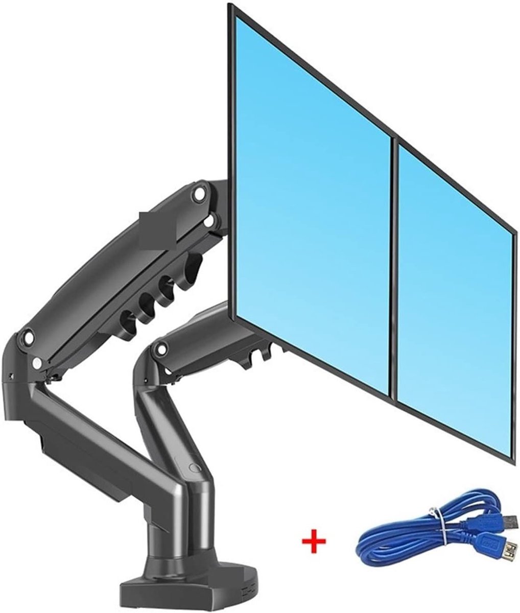 Monitorarm Dubbel - Bureau Beugel - Productief Werken - Gasveer Verstelbaar - 17-27 Inch - Zwart