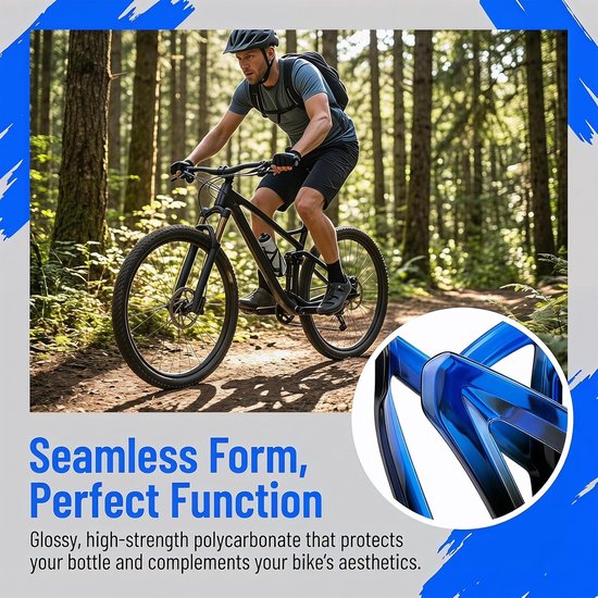 Flessenhouder Fiets - Bekerhouder Set - Drinken Onderweg - Onbreekbaar PC Materiaal - 2 Stuks - Blauw Zwart — afbeelding 3
