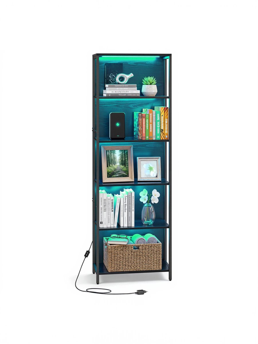 VASAGLE - Boekenkast - Met 6 Lagen - Verstelbare LED-Verlichting - 178,6 cm Hoog - Veelzijdig Gebruik