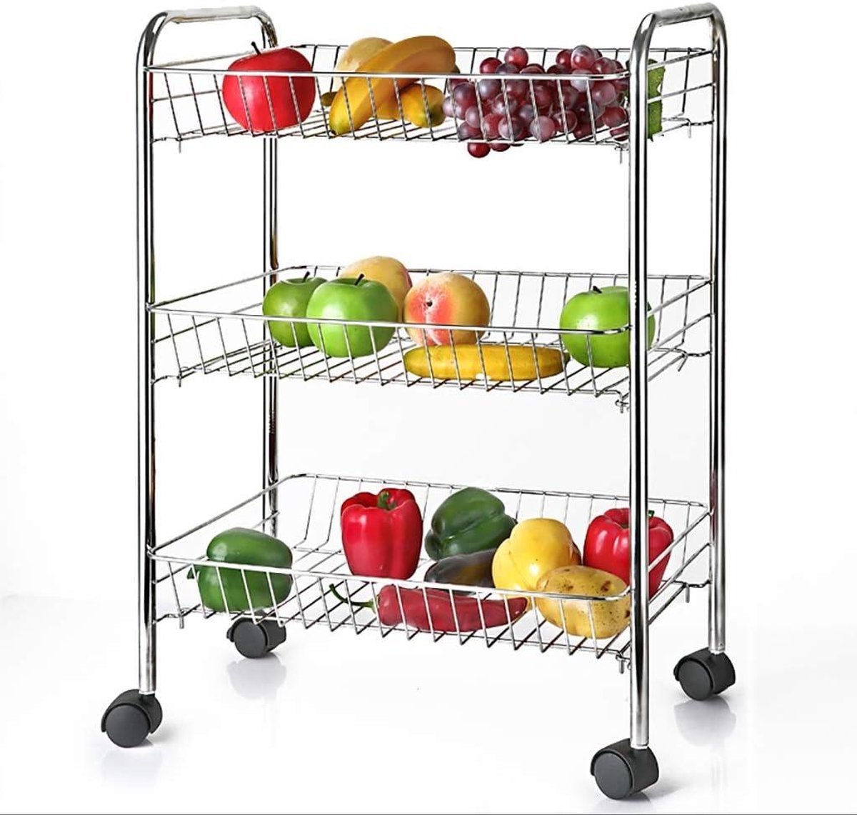 Keuken Opslag Trolley - Winkelwagen Rek - Keuken Organisatie - Ademende Mesh Manden - 43x28.5x67cm - Groen