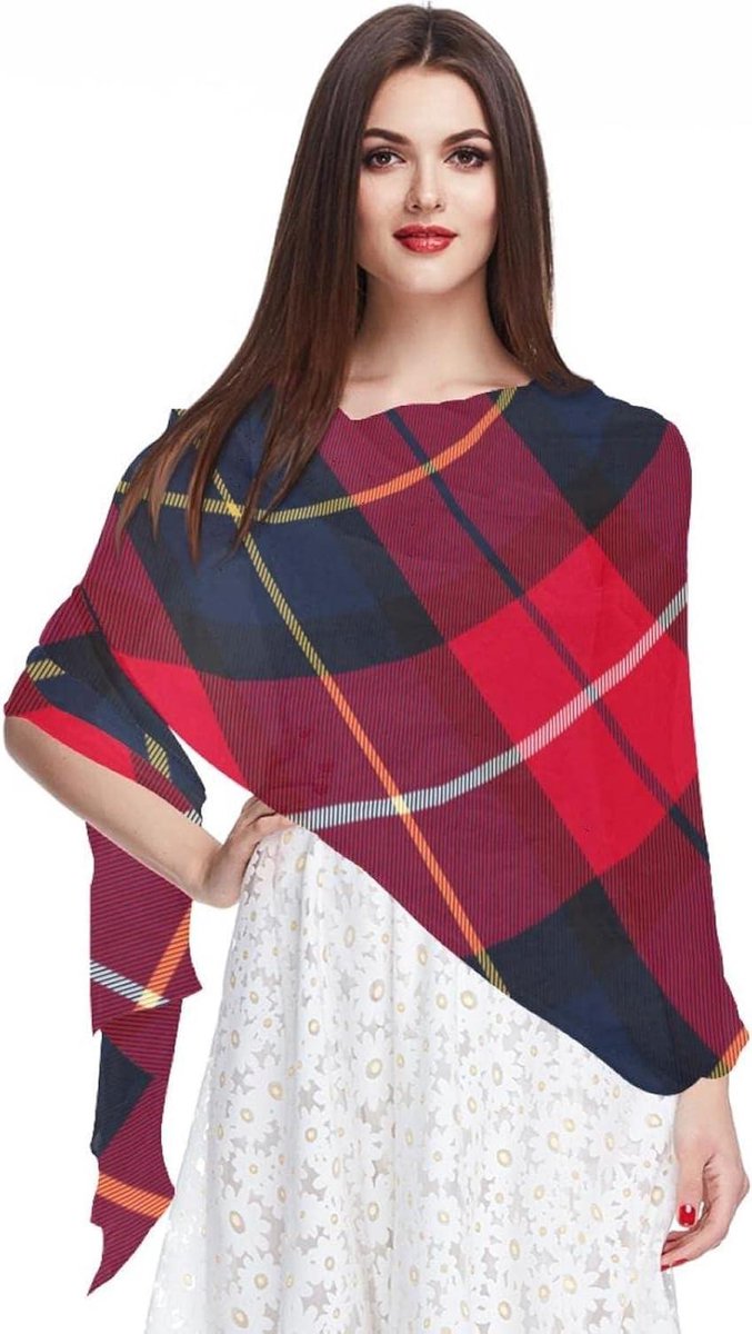 Chiffon sjaal - Lange hoofd wrap - Dagelijks gebruik - Lichtgewicht en zacht - 180x73 cm - Meerkleurig geruit