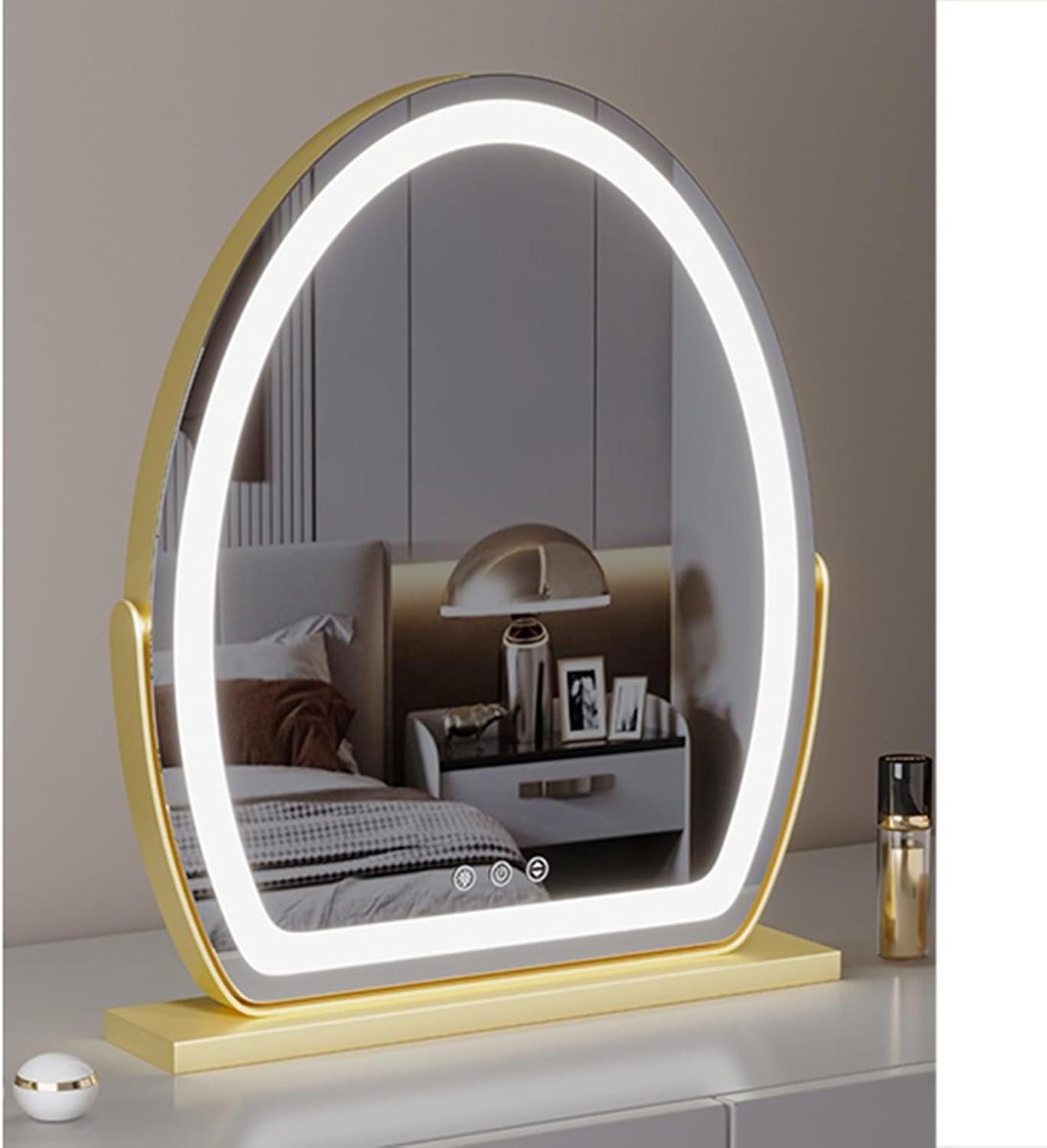 Kapspiegel met LED - Verlichte spiegel - Make-up aanbrengen - Drie kleurmodi - 40 x 54 cm - Goud