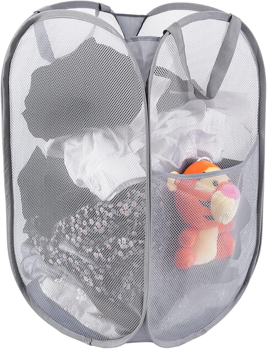 Opvouwbare Wasmand, Mesh Staande Wasgoedmand, 75L, Verticaal