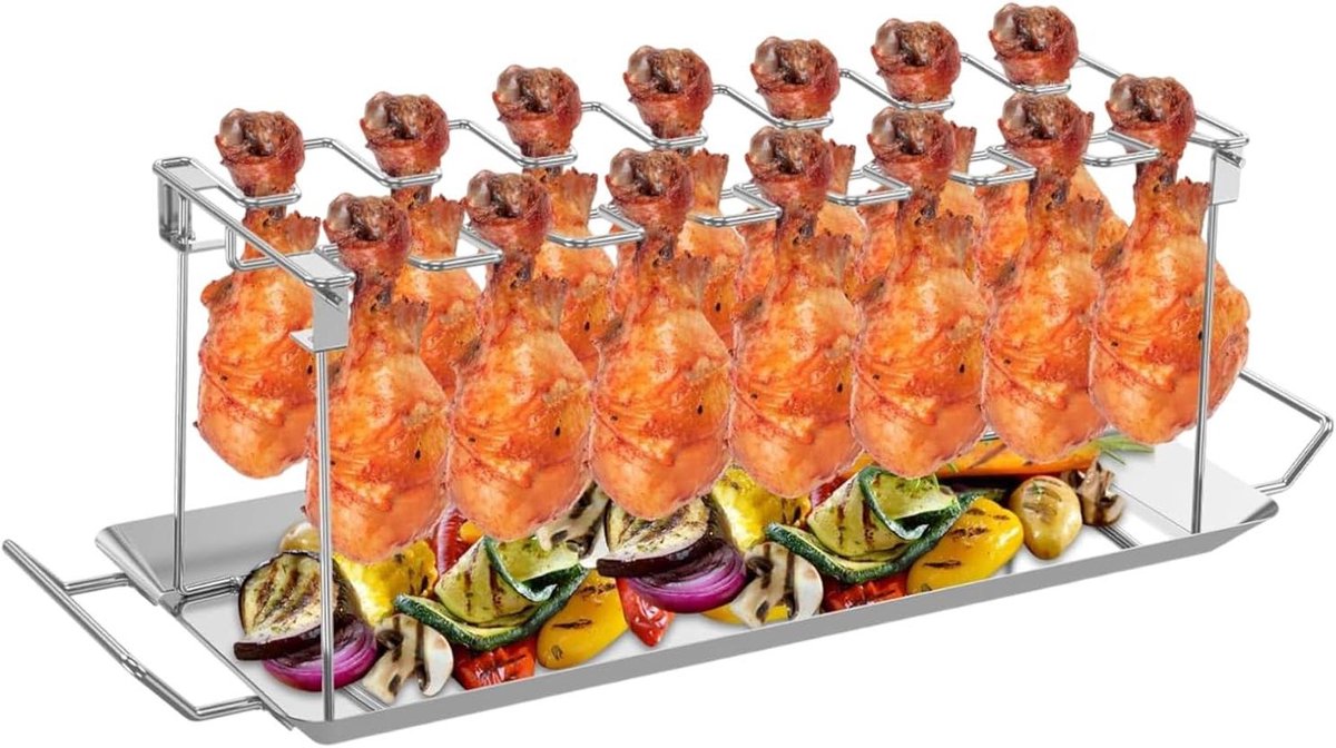 Kippenpoot Houder - Grill Rek - Buiten Koken - Opvouwbaar Ontwerp - 38 cm Lengte - Zilver