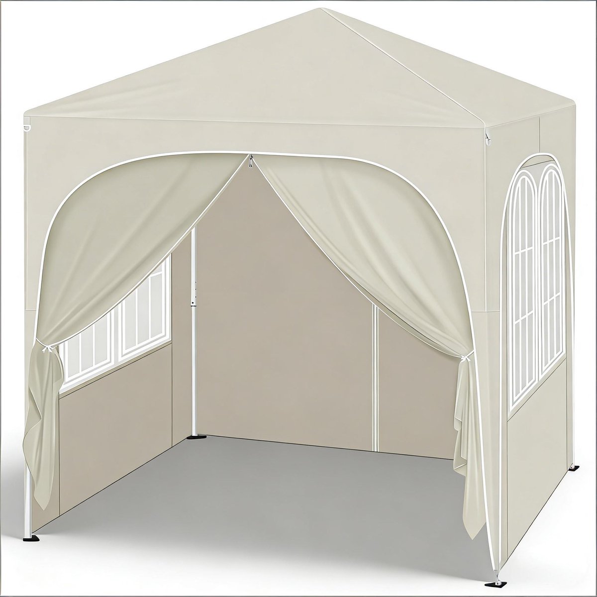 Opvouwbaar Easy-Up Partytent - Opvouwbaar prieel - 2x2m - Waterdicht - UV Bescherming - Metalen frame - Geschikt voor Familiebijeenkomsten, picknicks, sportevenementen, rommelmarkten, barbecues, strandactiviteiten - Beige