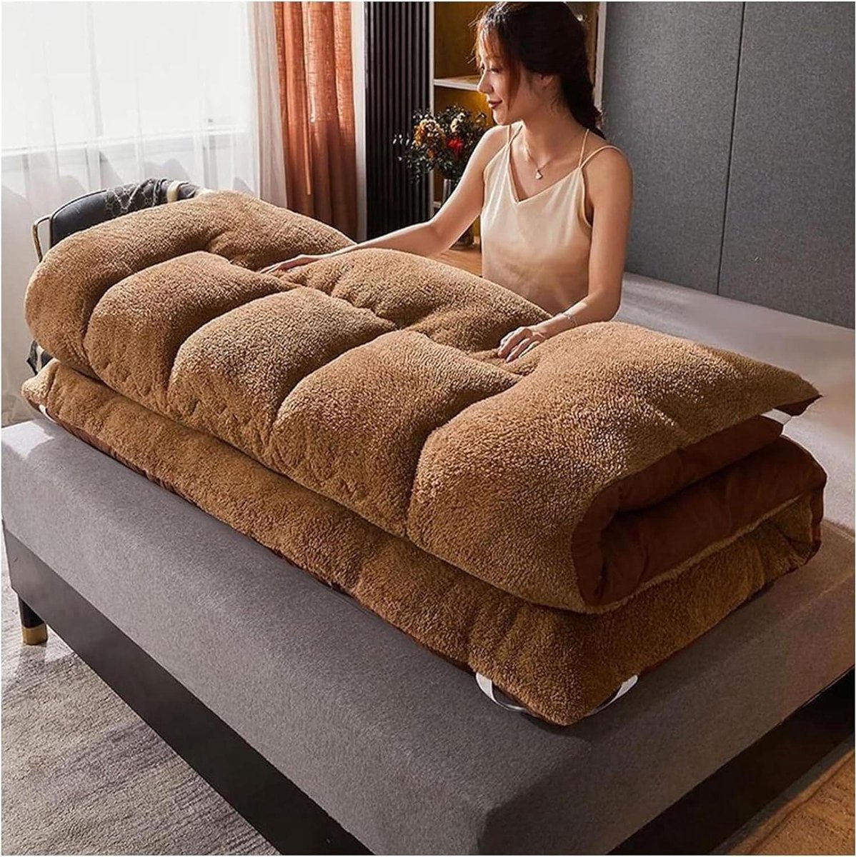 Japanse Vloermatras - Opvouwbare Matras - Comfortabel Slapen - Ergonomisch Ontwerp - 100x200cm - Bruin