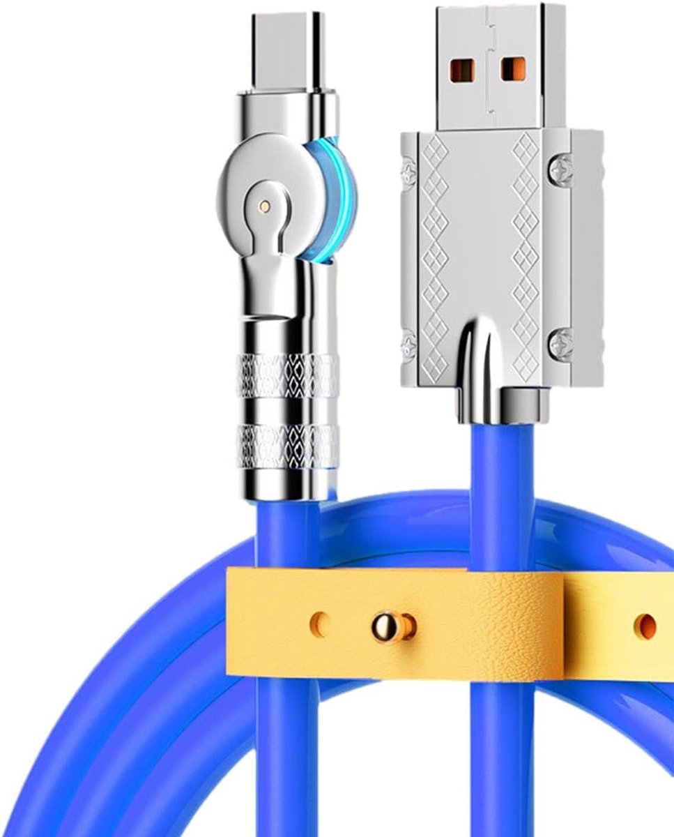 Snellaadkabel - USB C kabel - Snel Opladen - 180 graden rotatie - 1 meter - Blauw/Oranje