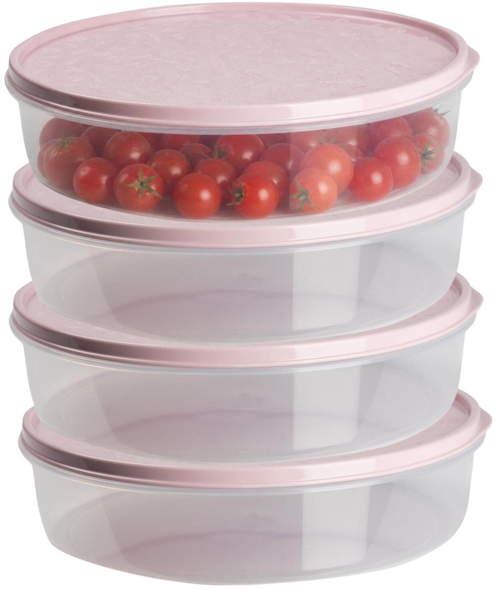 Plasticforte vershoudbakje rond - 4x stuks - 2 liter - herbruikbaar - transparant/roze - kunststof- magnetron - vriezer