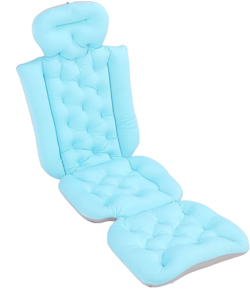 Dailygoods - Dailygoody - Badkussen voor Volwassenen - Ergonomisch Ontwerp - Antislip en Sneldrogend - Blauw - Hoofdsteun en Rugsteun - Comfortabel Baden - Ontspan