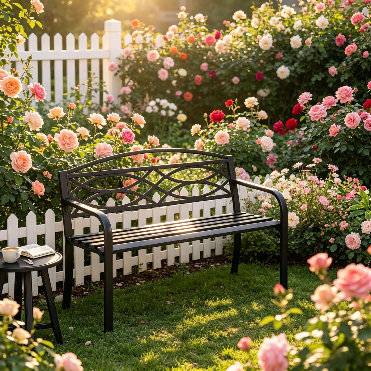 REDOM - Tuinbank Met Rugleuning En Armleuningen - Voor Tuin En Terras - Metaal - Zwart - 127,5 X 83 X 59,5 Cm