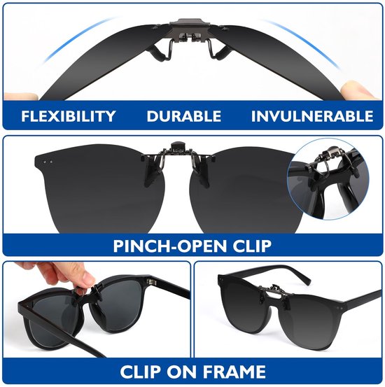 Dailygoody - Zonnebril Clip voor Brildragers - Gepolariseerd - Lichtgewicht en Dun - Zwart - Flip-Up Clip-On - Perfect voor Buitenactiviteiten - Unisek — afbeelding 4
