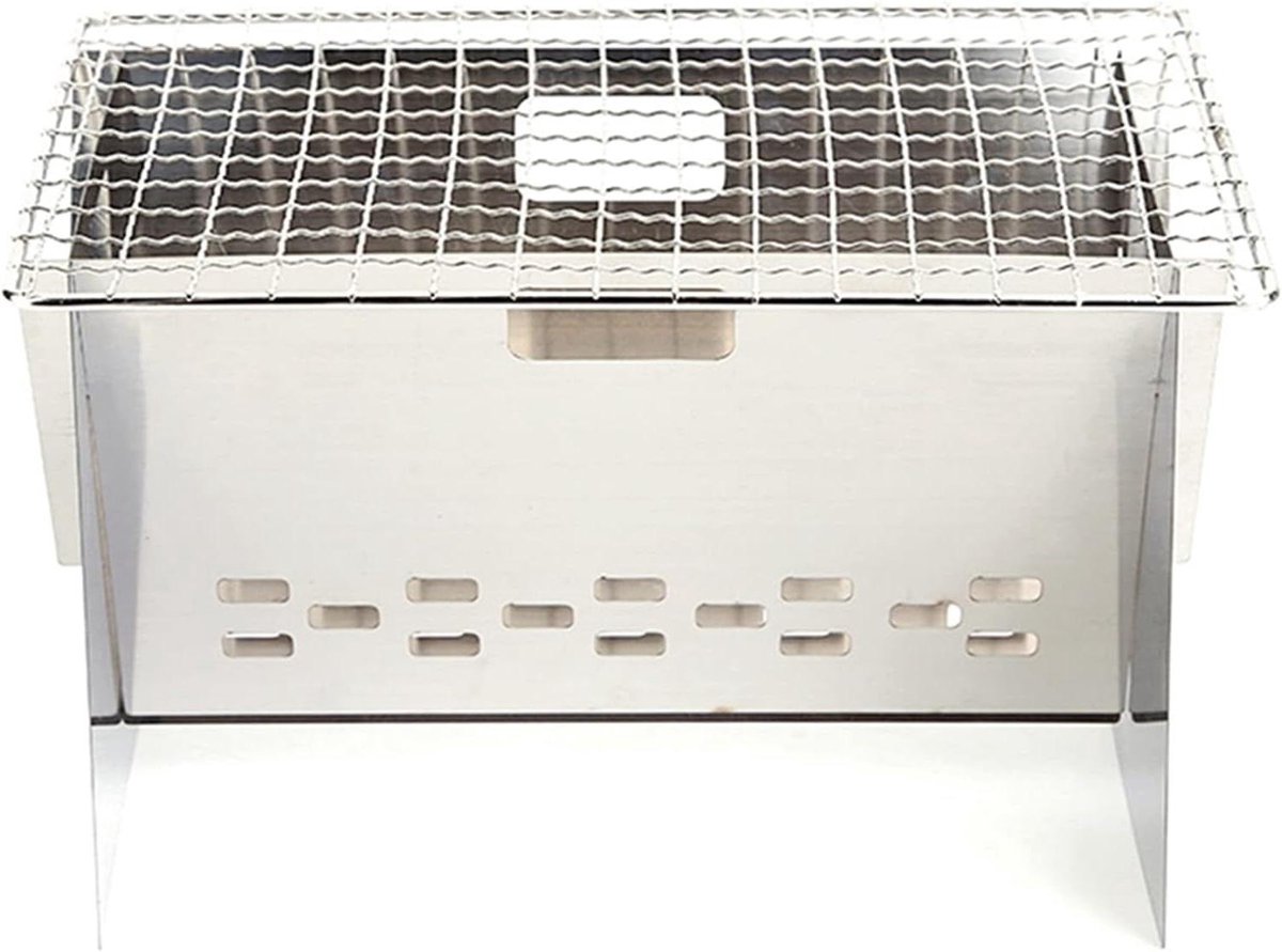 Houtskool Grill - Compact BBQ - Buiten Koken - Roestvrij Staal - Draagbaar Formaat - Zilver