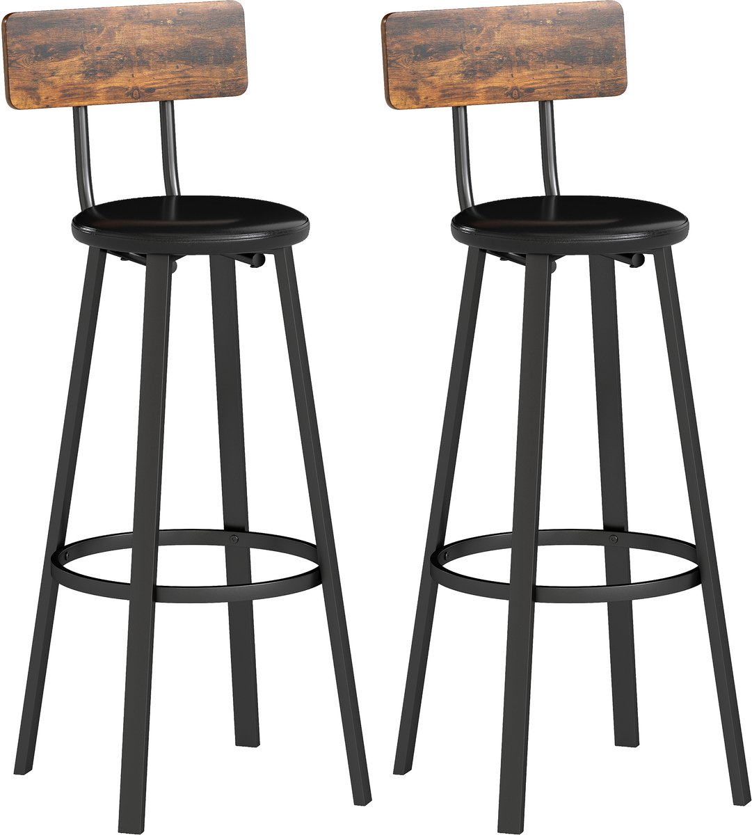 HOMCOM Barkruk-Spaanplaat, metaal-41,6L x 36,5B x 99,5H cm-Rustiek bruin