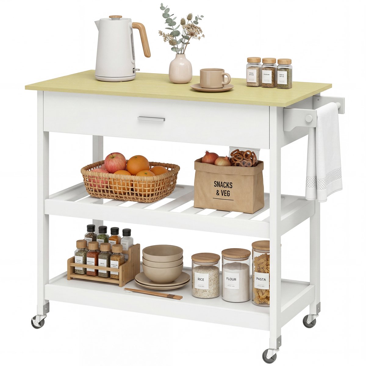 HOMCOM Keukenwagen-MDF-108,8L x 51B x 92,5H cm-Wit