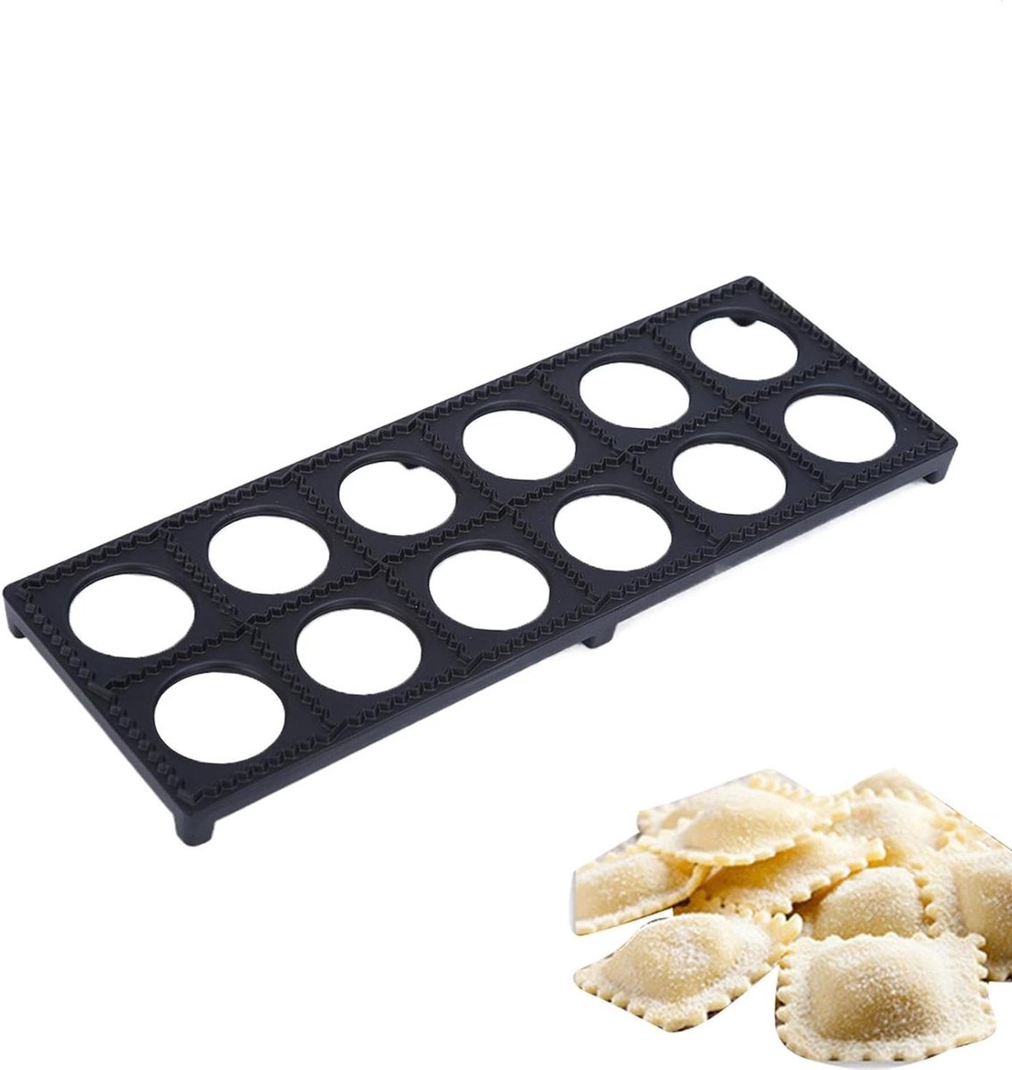 Ravioli Stempel - Dumpling Vorm - Zelfgemaakte Pasta - Aluminium Legering - 12 Gaten - Zwart